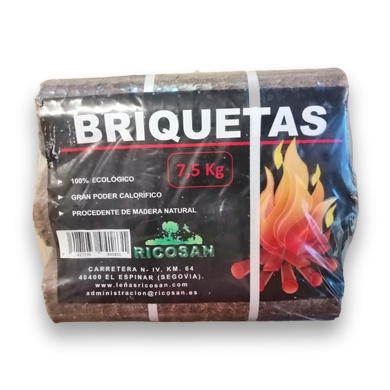 Distribución y venta de leña y carbón en Segovia y toda España - Leñas Ricosan - Briquetas de madera para calefacción, en paquete de 7 kg