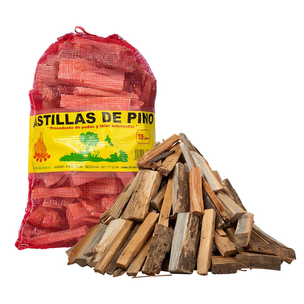 Distribución y venta de leña y carbón en Segovia y toda España - Leñas Ricosan - Astillas de pino para encender el fuego, en saco de 4 kg Distribución y venta de leña y carbón en Segovia y toda España - Leñas Ricosan - Astillas de pino para encender el fuego, en saco de 4 kg